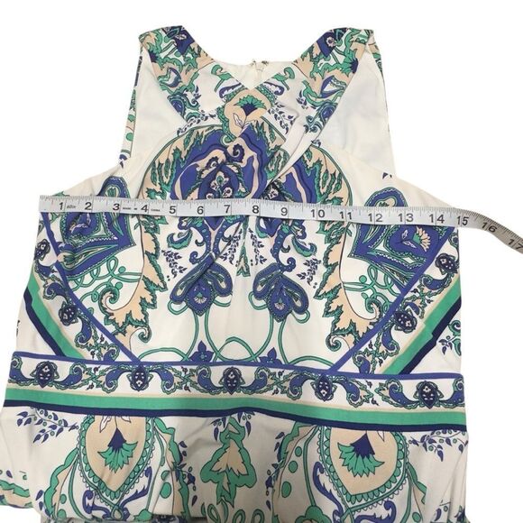 Donna Morgan Blue Green Paisley Print Asymmetrical Midi Dress Size 6 - Picture 12 of 14